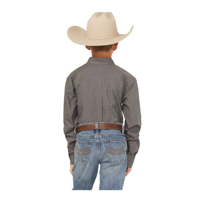 Cinch Boy's Geo Print Long Sleeve Button Down Western Shirt Grey