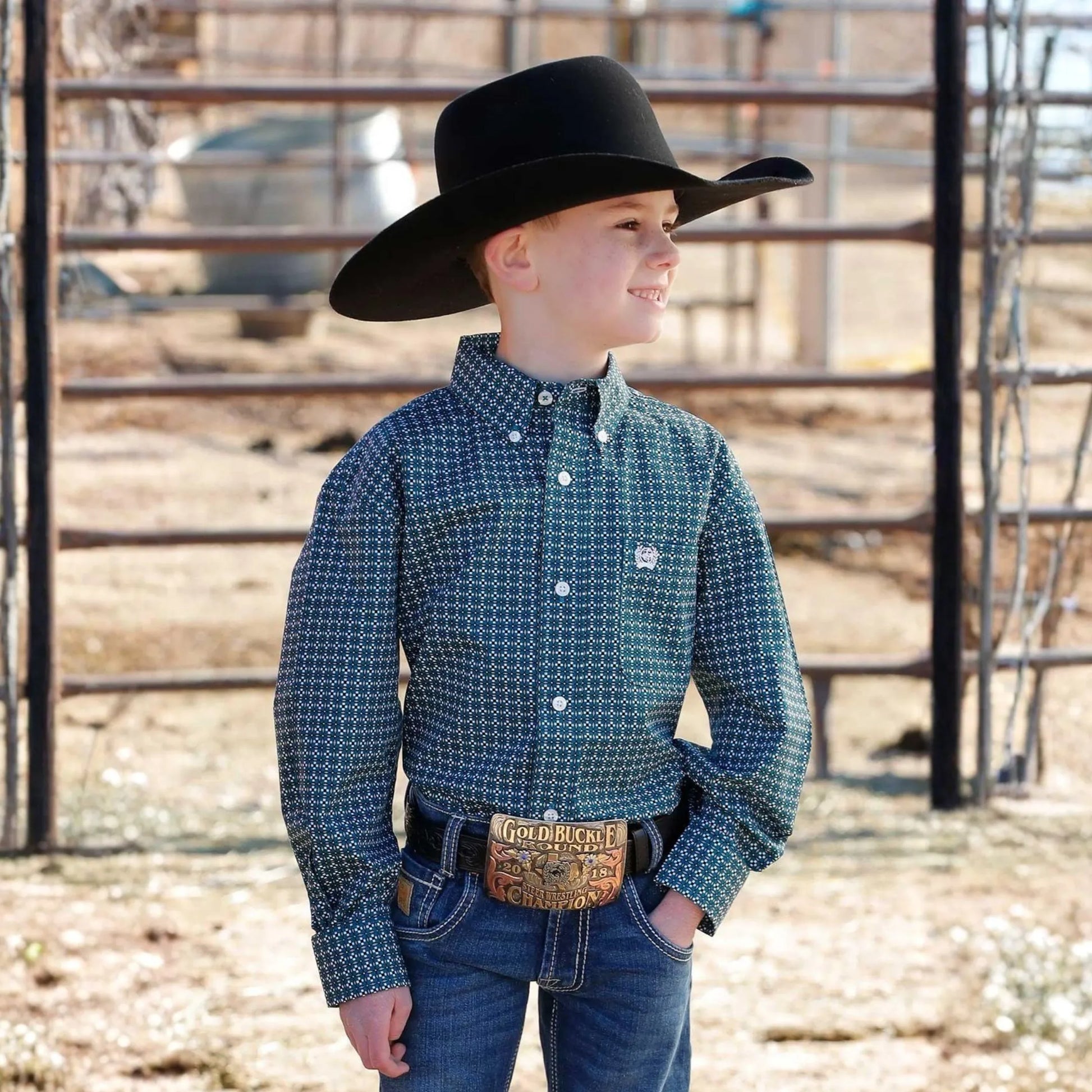 Cinch Boy's Long Sleeve Western Shirt in Teal weis-western-wear