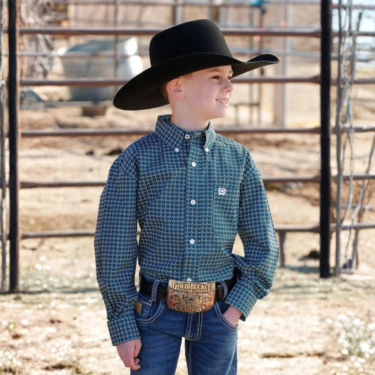 Cinch Boy's Long Sleeve Western Shirt in Teal weis-western-wear