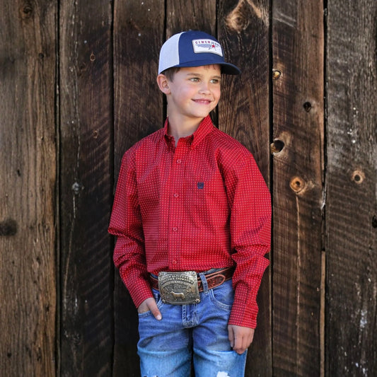 Cinch Boy's Match Dad Money Print Button Down Western Long Sleeve Shirt