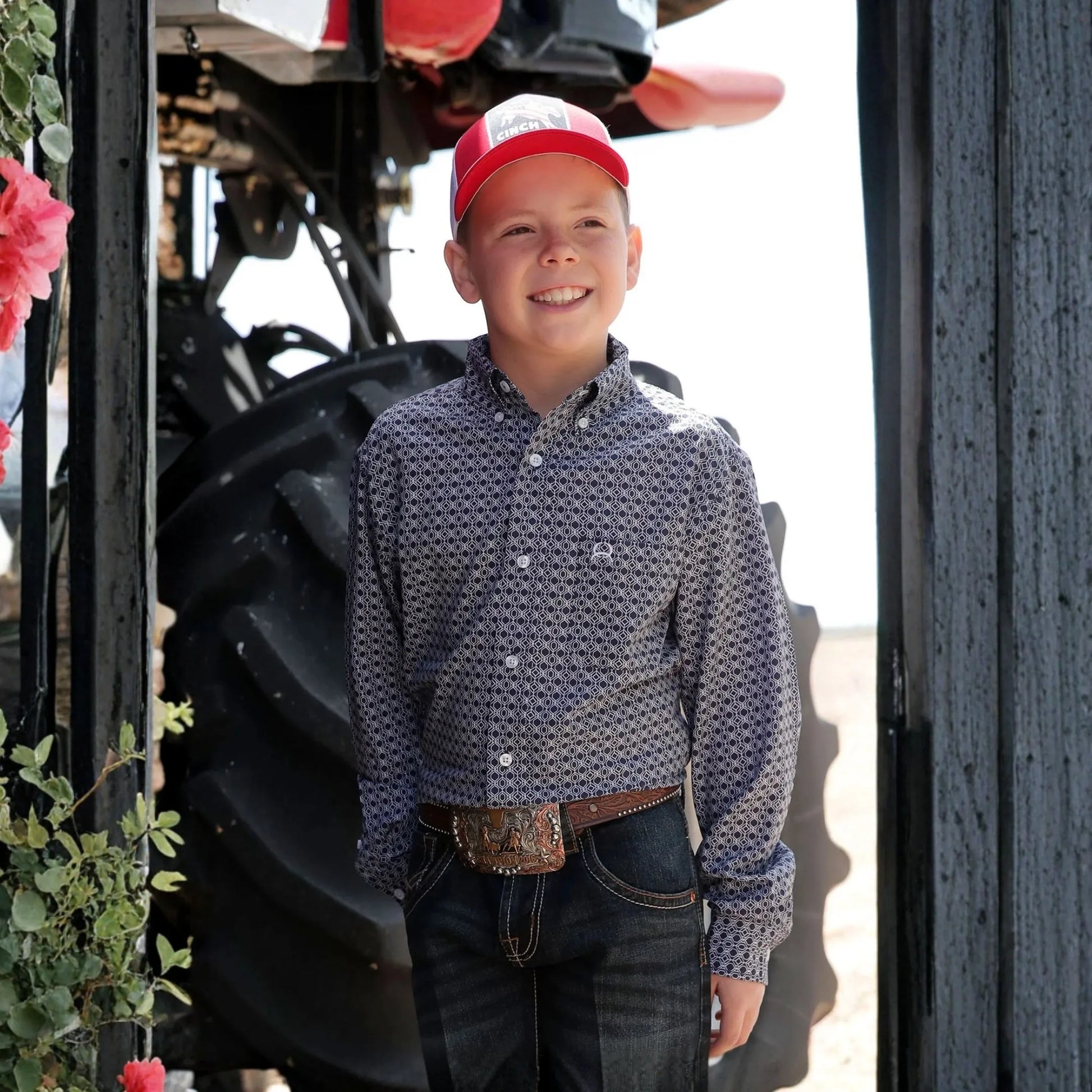 Cinch Boy’s Navy print Arenaflex Long sleeve Shirt weis-western-wear