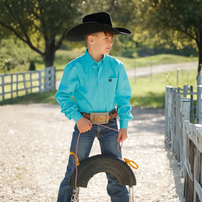 Cinch Boy's Solid Button-Down Western Shirt - Turquoise