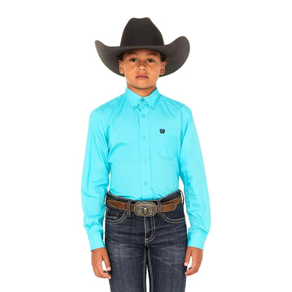 Cinch Boy's Solid Button-Down Western Shirt - Turquoise
