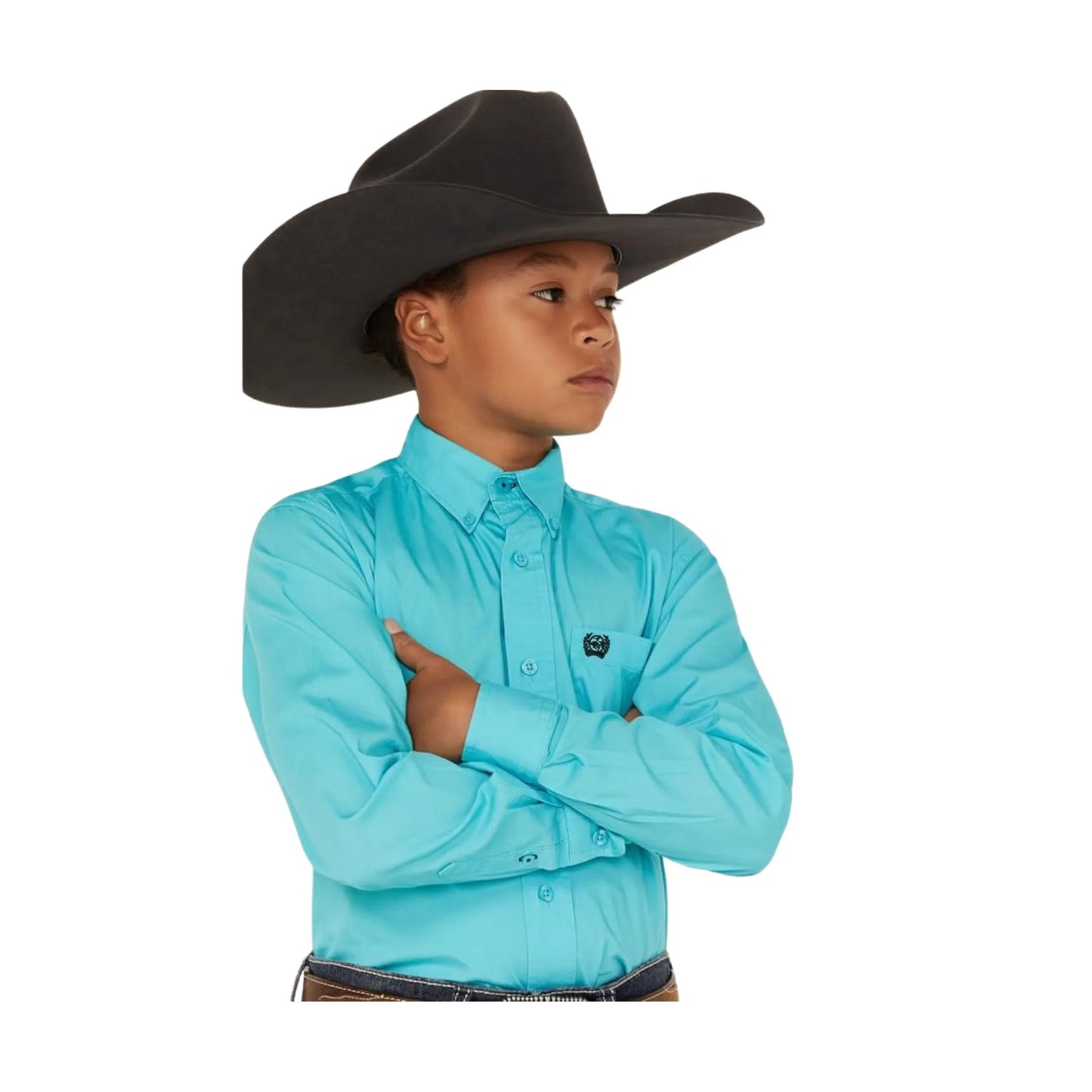 Cinch Boy's Solid Button-Down Western Shirt - Turquoise