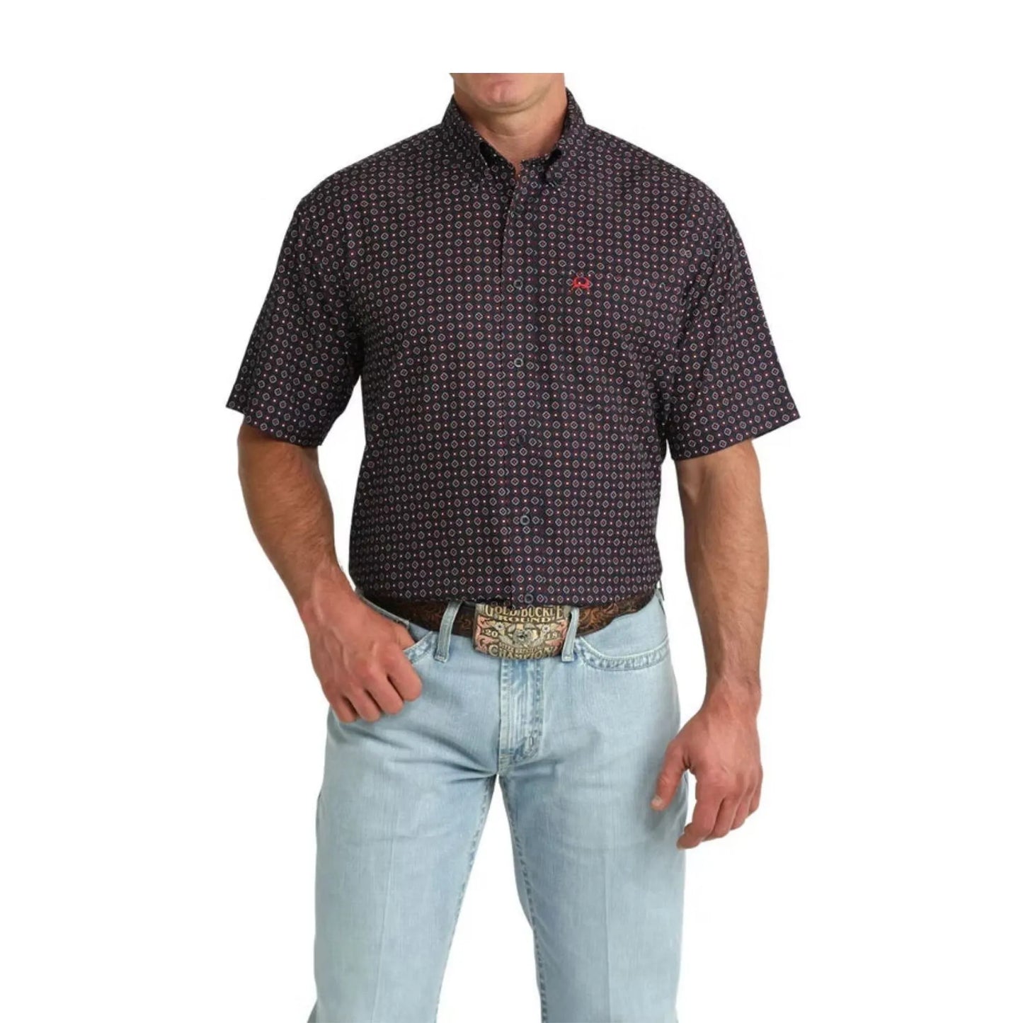 Cinch Men's Arenaflex Geometric Print Short Sleeve Button Down