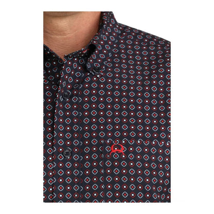 Cinch Men's Arenaflex Geometric Print Short Sleeve Button Down