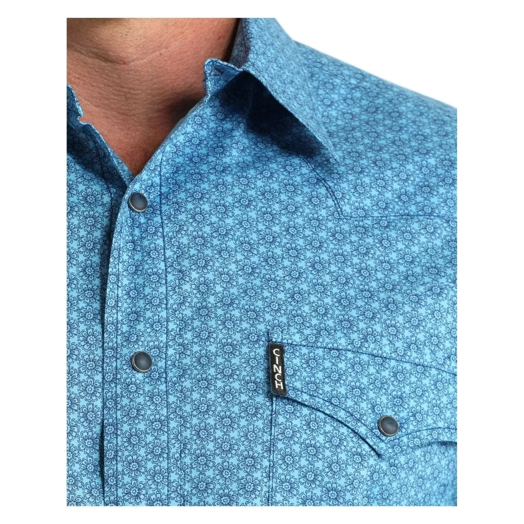 Cinch Men's Blue Modern Fit Geometric Print Long Sleeve Snap Shirt