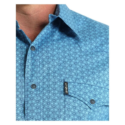 Cinch Men's Blue Modern Fit Geometric Print Long Sleeve Snap Shirt
