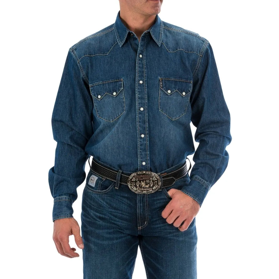 Cinch Men's Classic Denim Fit Long Sleeve Snap Two Sawtooth Flap Pocket Shirt weis-western-wear