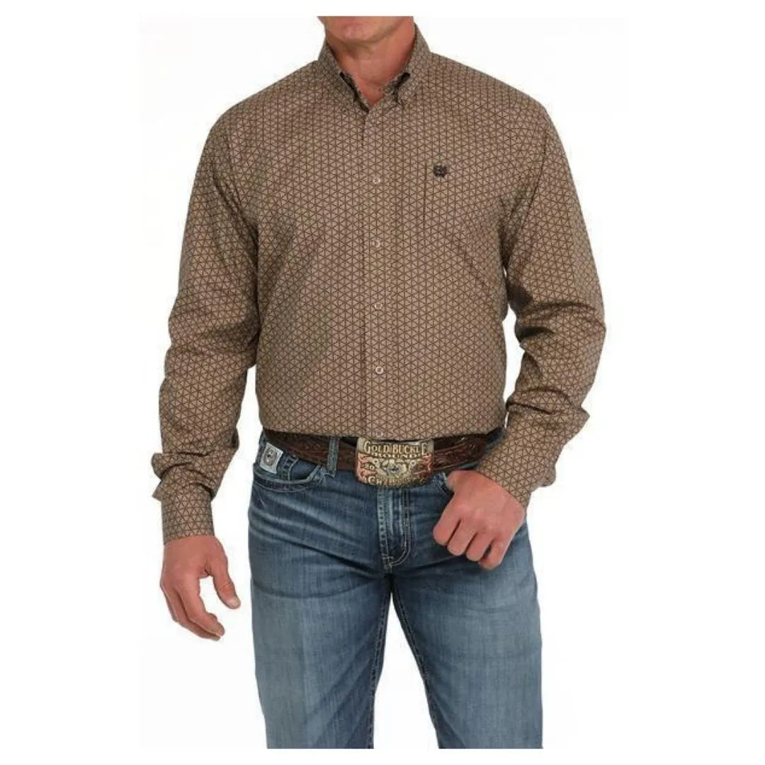Cinch Men's Long Sleeve Button DownBrown Triangle Print Shirt