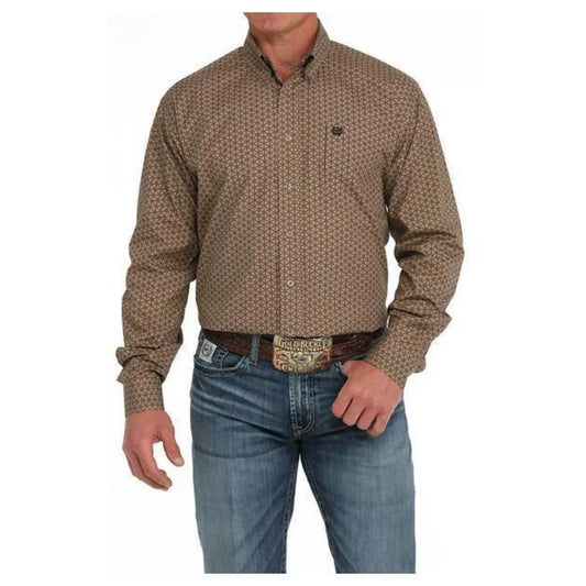 Cinch Men's Long Sleeve Button DownBrown Triangle Print Shirt