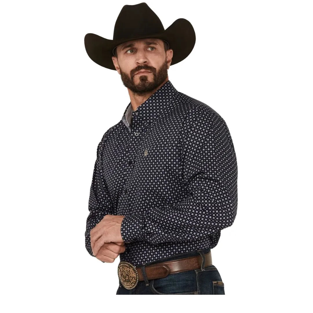 Cinch Men's Long Sleeve Print Button Up- Navy