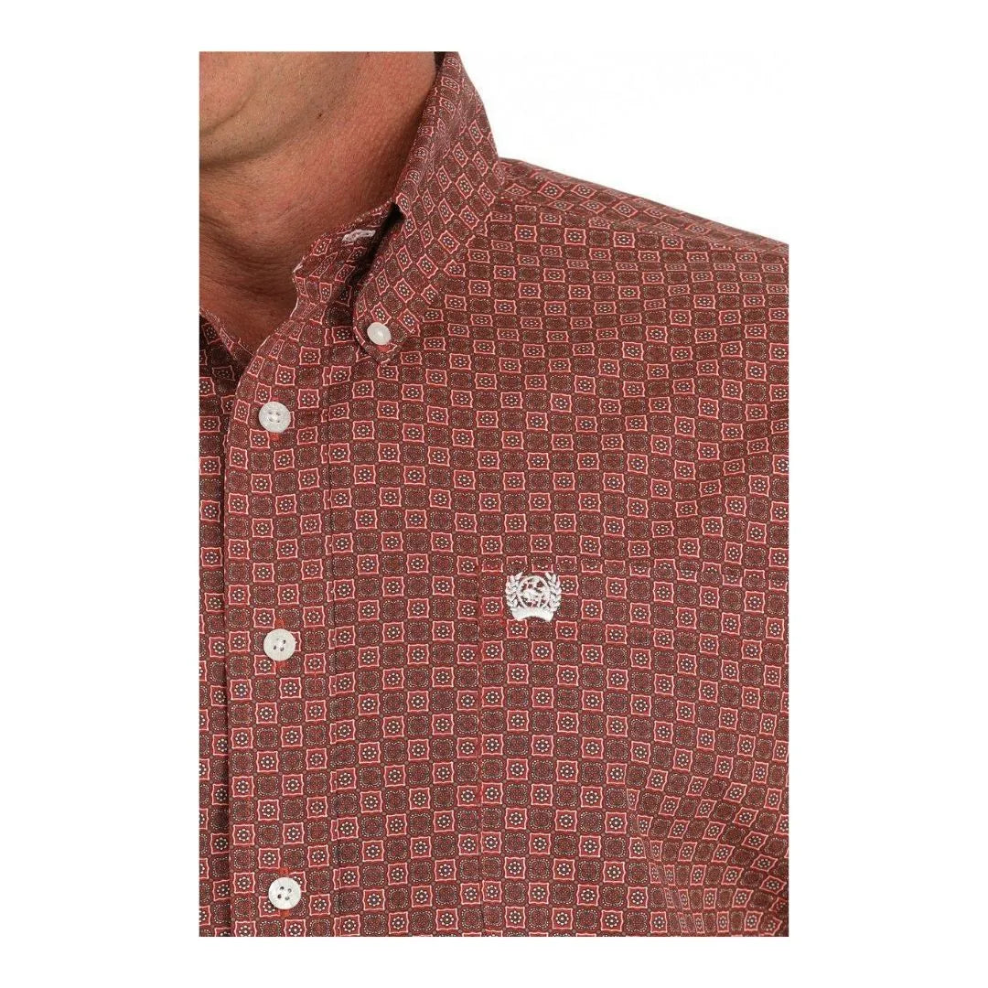 Cinch Men's Medallion Print Button-Down Western Shirt Red