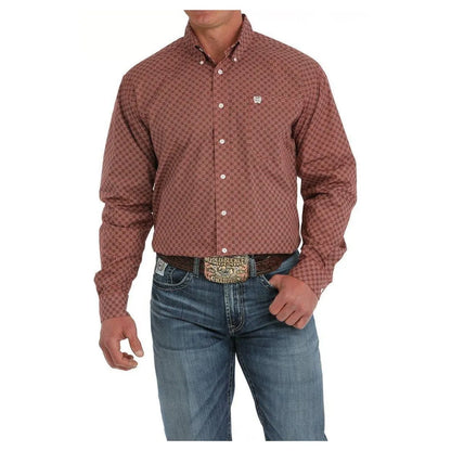 Cinch Men's Medallion Print Button-Down Western Shirt Red