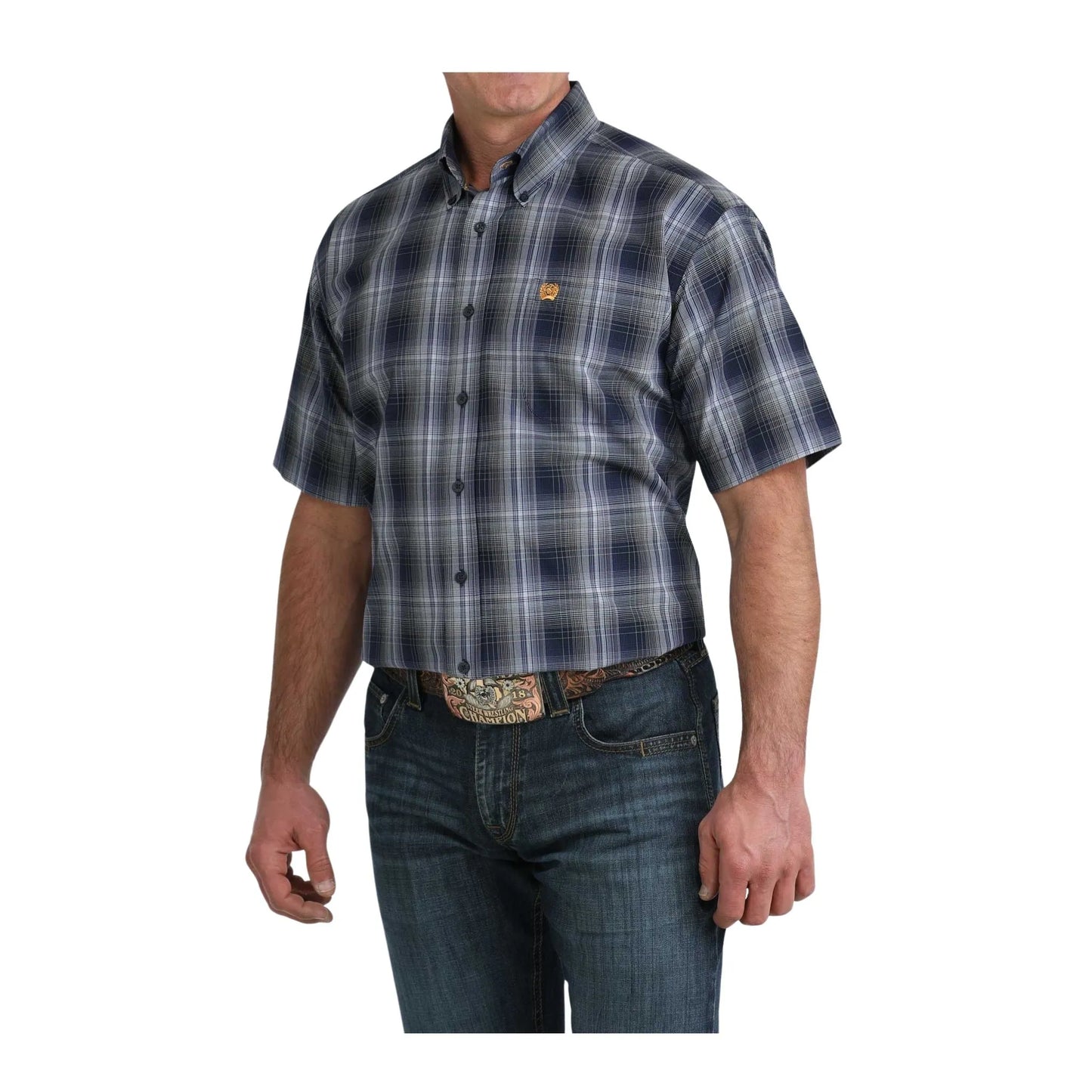 Cinch Men's Navy Plaid Short Sleeve Shirt