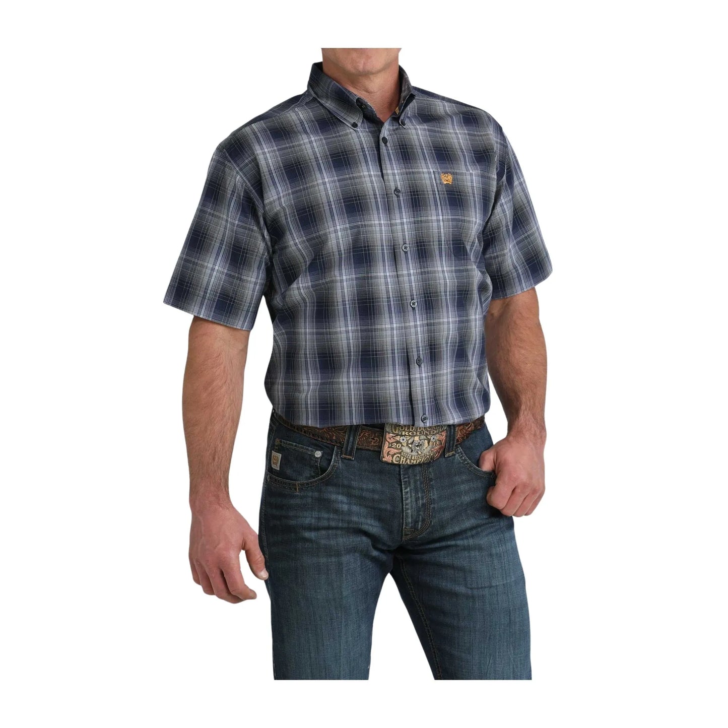 Cinch Men's Navy Plaid Short Sleeve Shirt