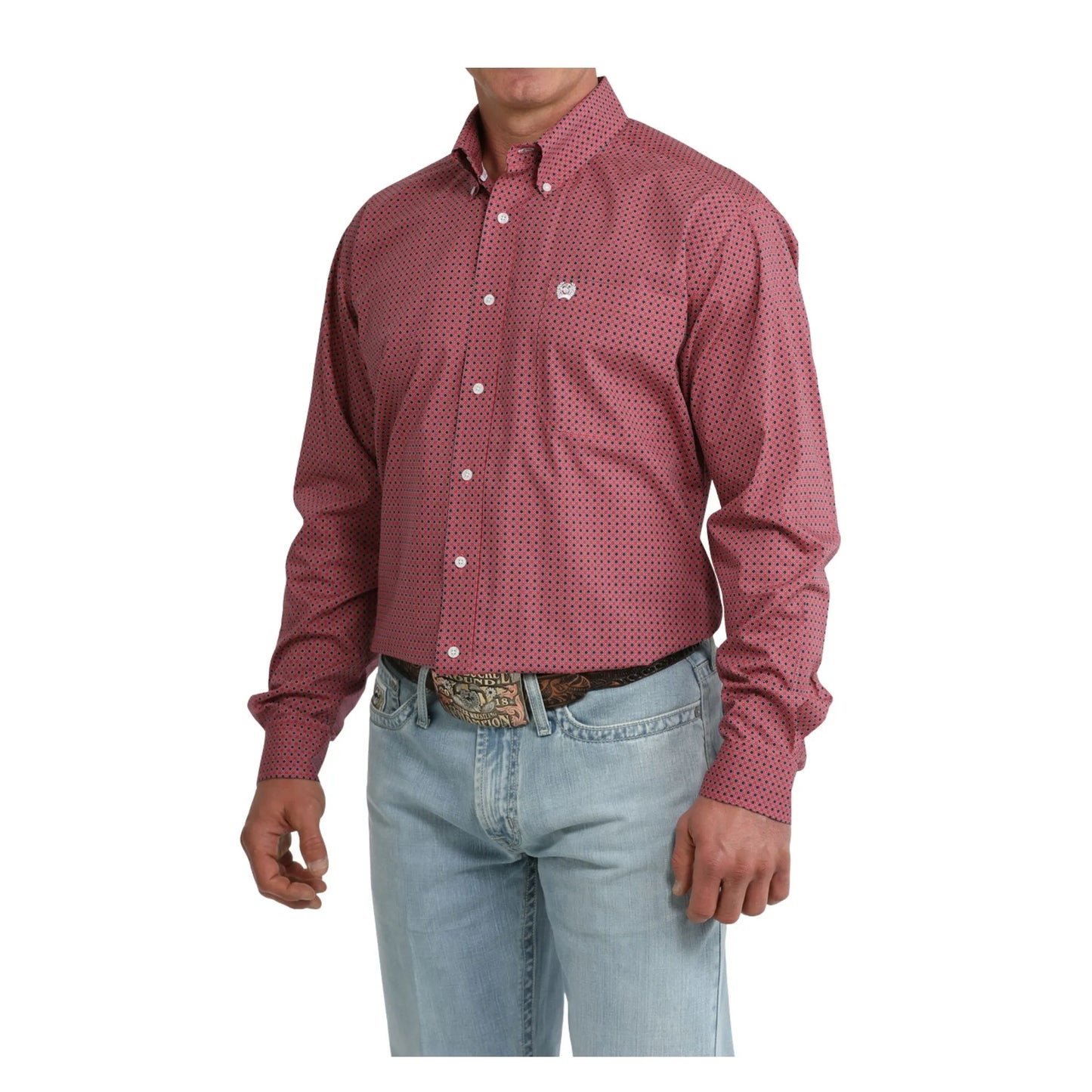 Cinch Men's Pink Geometric Print Button Down