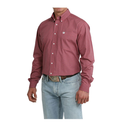 Cinch Men's Pink Geometric Print Button Down