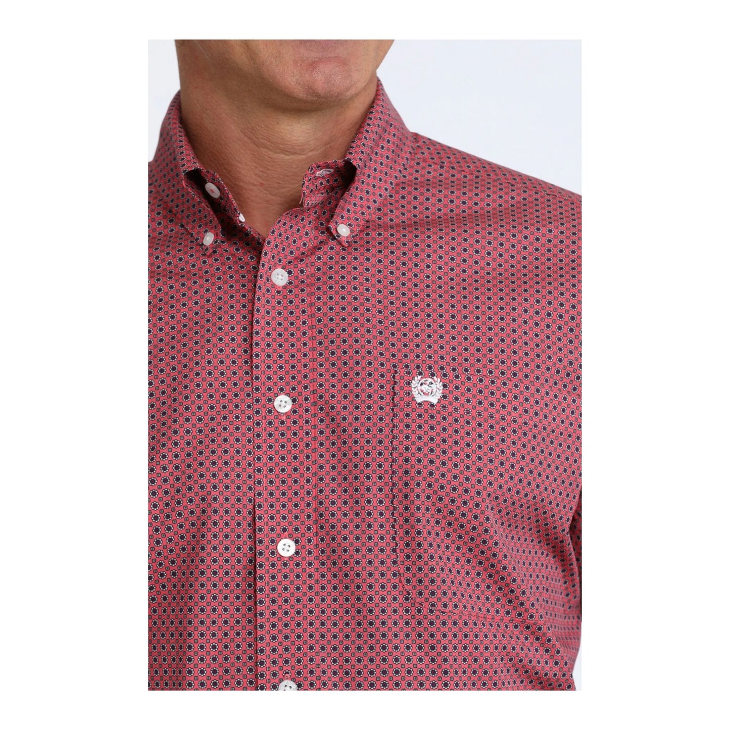 Cinch Men's Pink Geometric Print Button Down