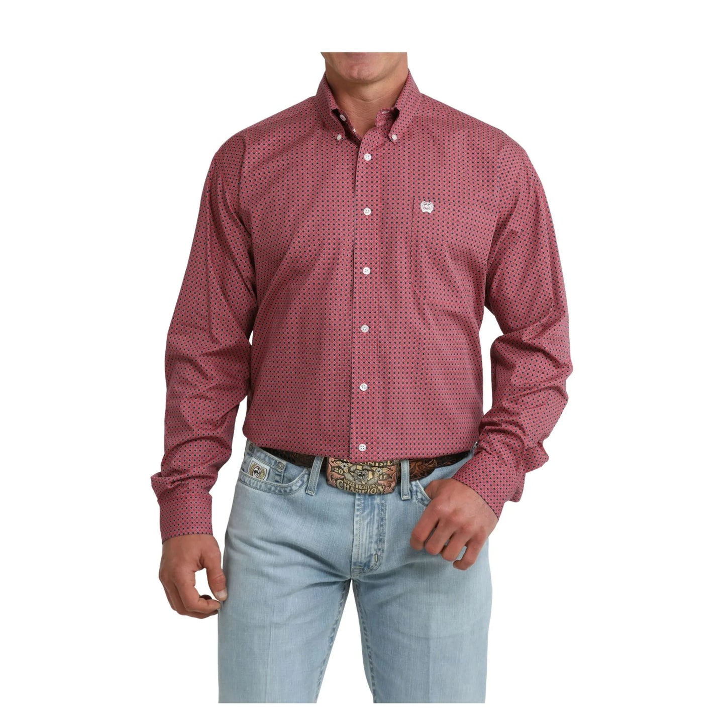 Cinch Men's Pink Geometric Print Button Down