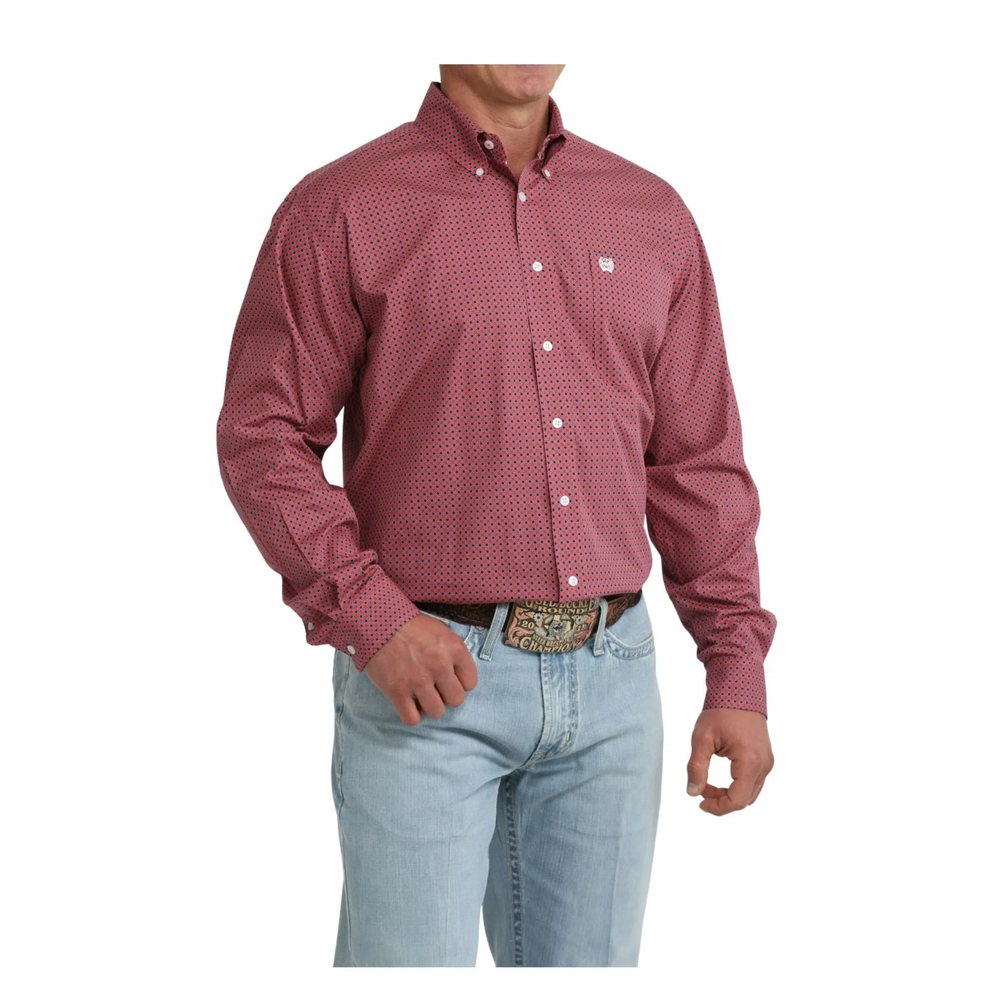 Cinch Men's Pink Geometric Print Button Down