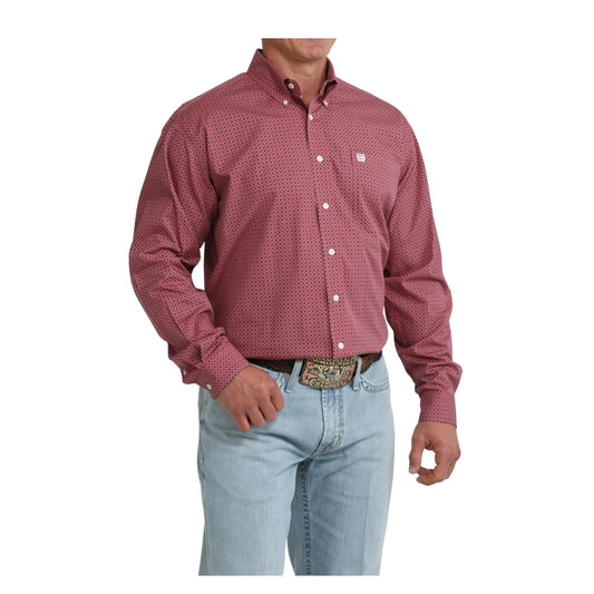 Cinch Men's Pink Geometric Print Button Down