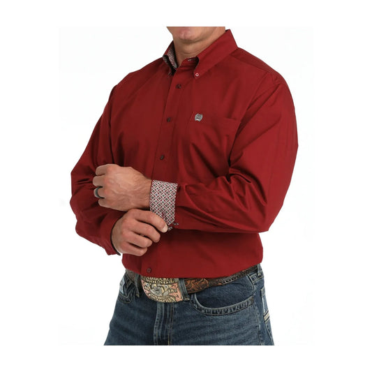 Cinch Men's Solid Burgundy Classic Fit Long Sleeve Button Down Shirt
