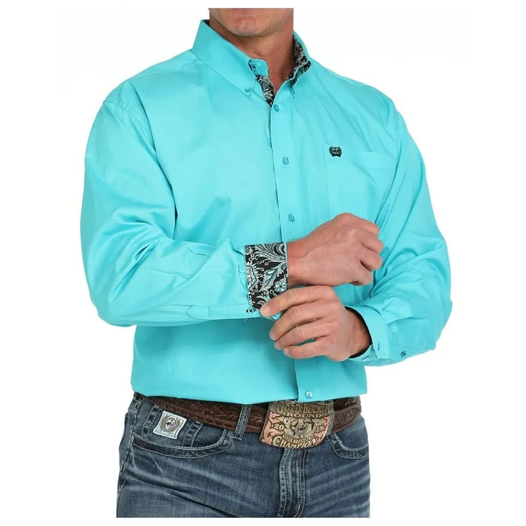 Cinch Men's Solid Button-Down Western Shirt - Turquoise