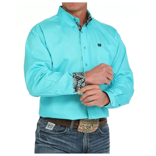 Cinch Men's Solid Button-Down Western Shirt - Turquoise