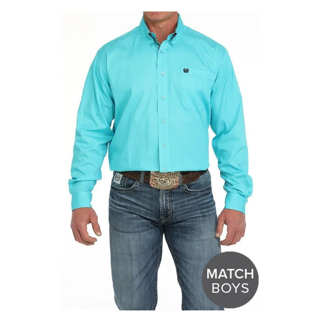 Cinch Men's Solid Button-Down Western Shirt - Turquoise