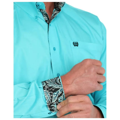 Cinch Men's Solid Button-Down Western Shirt - Turquoise
