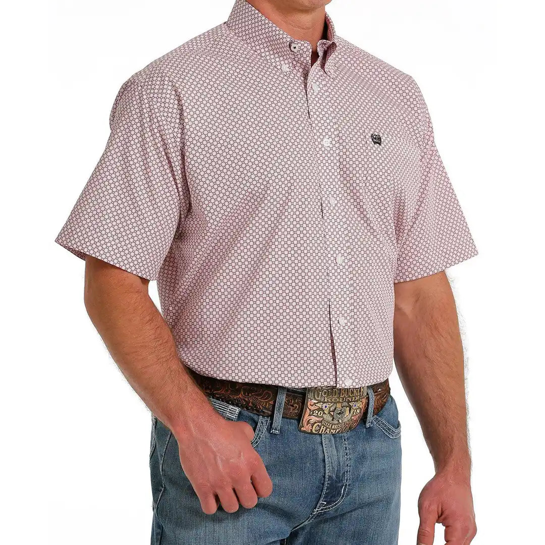 Men’s Cinch Short Sleeve Button Up Pink