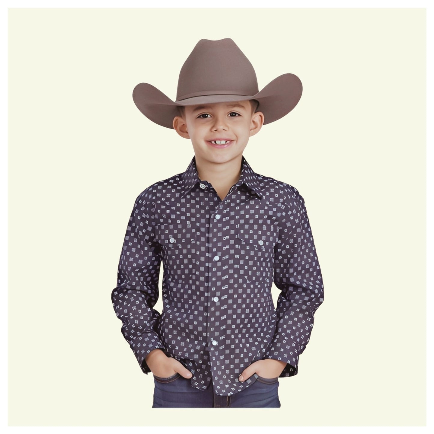 Roper Boy's Long Sleeve Button Up Navy And White Squares