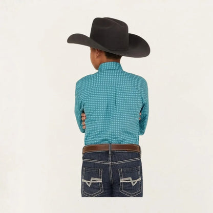 Cinch Boy's Geometric Print Button-Down Western Shirt - Turquoise