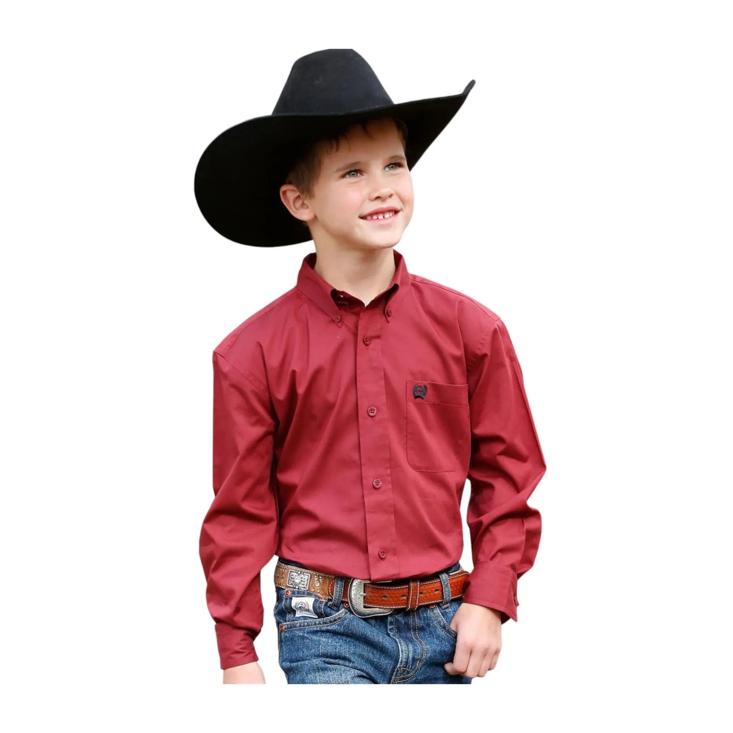 Cinch Boy’s Western Shirt Button Down Solid Red Match Dad