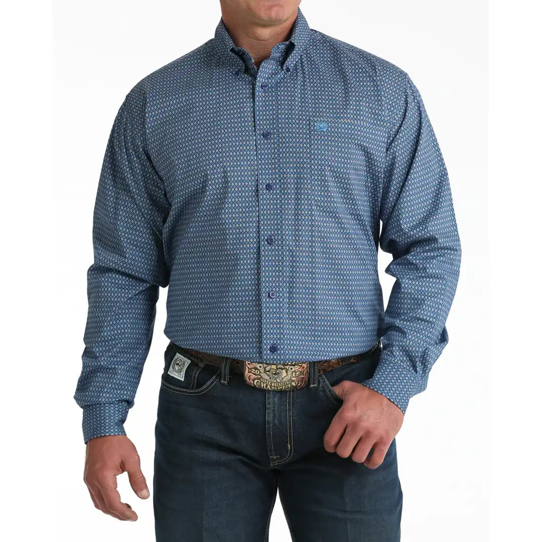 Cinch Men's Royal Blue Geometric Print Long Sleeve Button Down Shirt