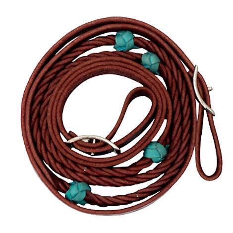 Cowboy Tack 5/8" 5 Plait Braided Leather Barrel Reins With Turquoise Knots