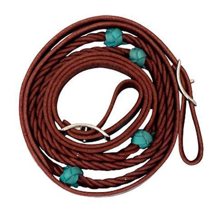 Cowboy Tack 5/8" 5 Plait Braided Leather Barrel Reins With Turquoise Knots