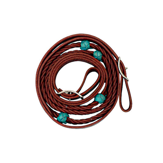 Cowboy Tack 5/8" 5 Plait Braided Leather Barrel Reins With Turquoise Knots BRL5PKT