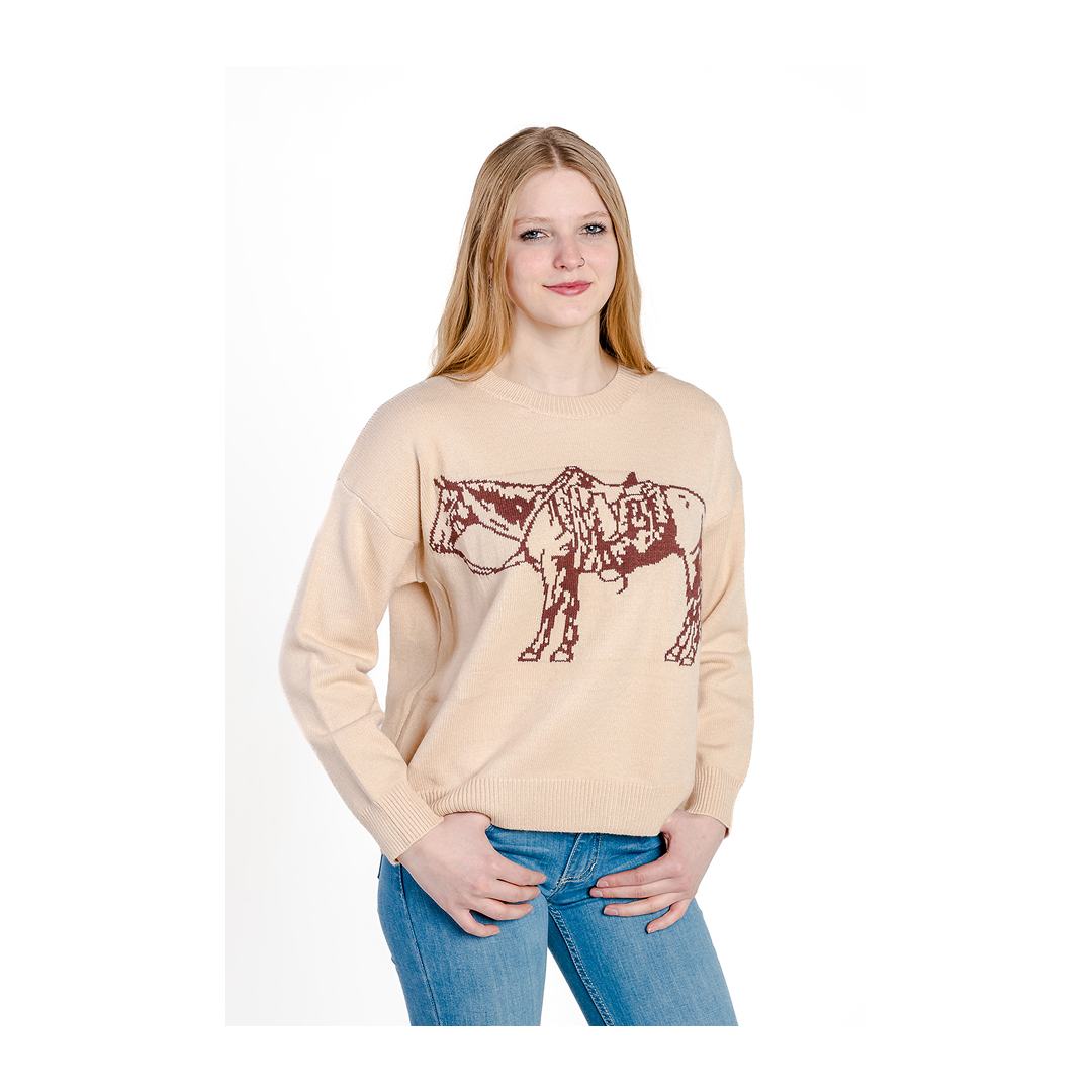 Rockin A Design Women's Cowpony Crewneck Sweater In Cream