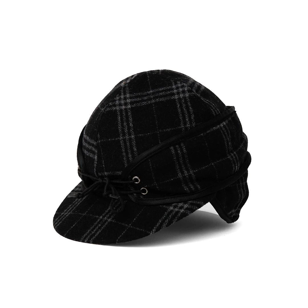 Crown Cap Black/Grey Railroad Plaid Winter Cap weis-western-wear