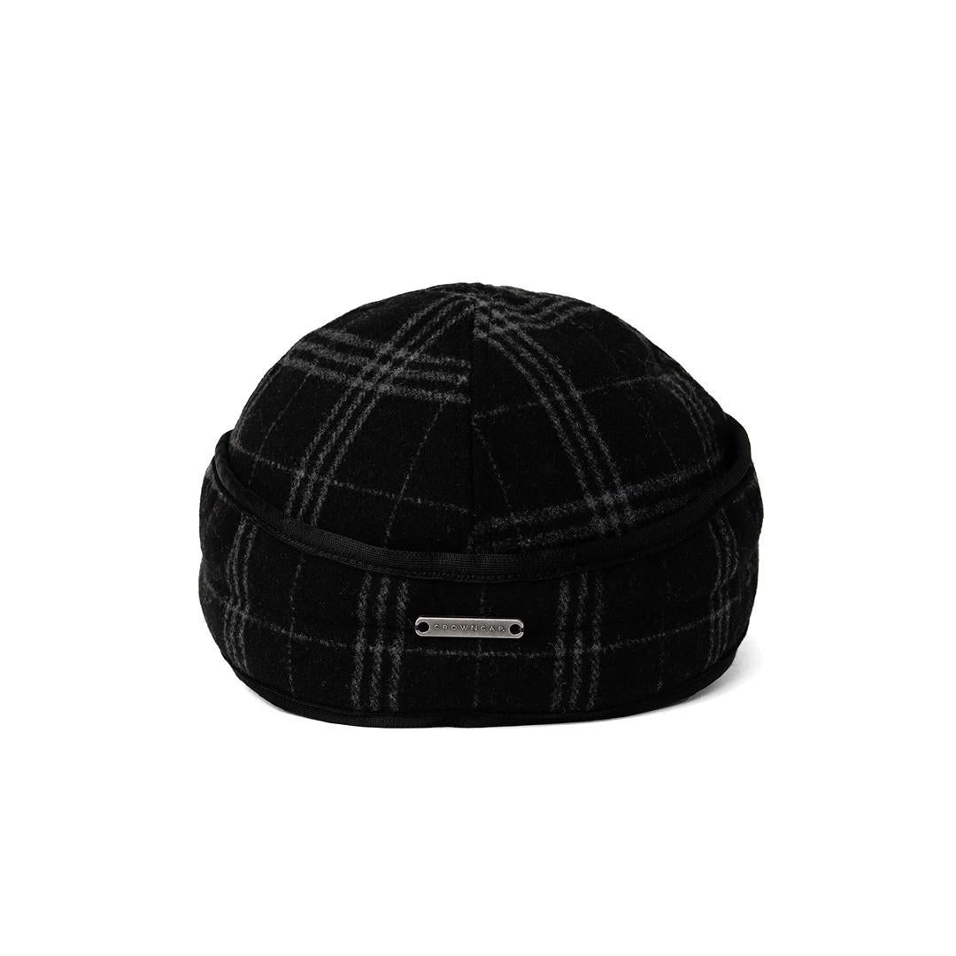Crown Cap Black/Grey Railroad Plaid Winter Cap weis-western-wear