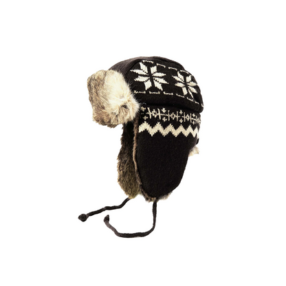 Crown Cap Lambs Wool Knit Aviator with Rabbit Trim