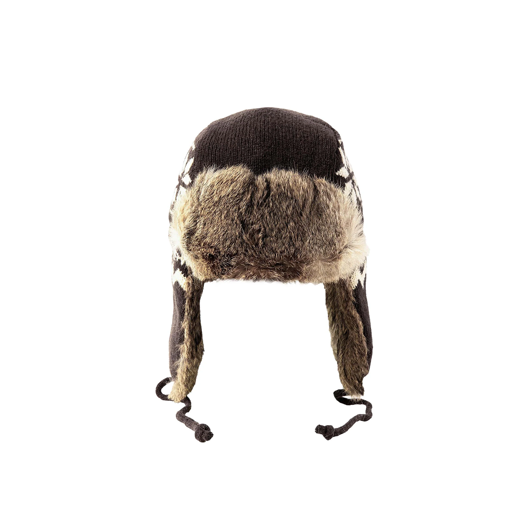 Crown Cap Lambs Wool Knit Aviator with Rabbit Trim