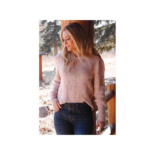 Cruel Denim Women's Pink Gold Print Pullover Sweater weis-western-wear