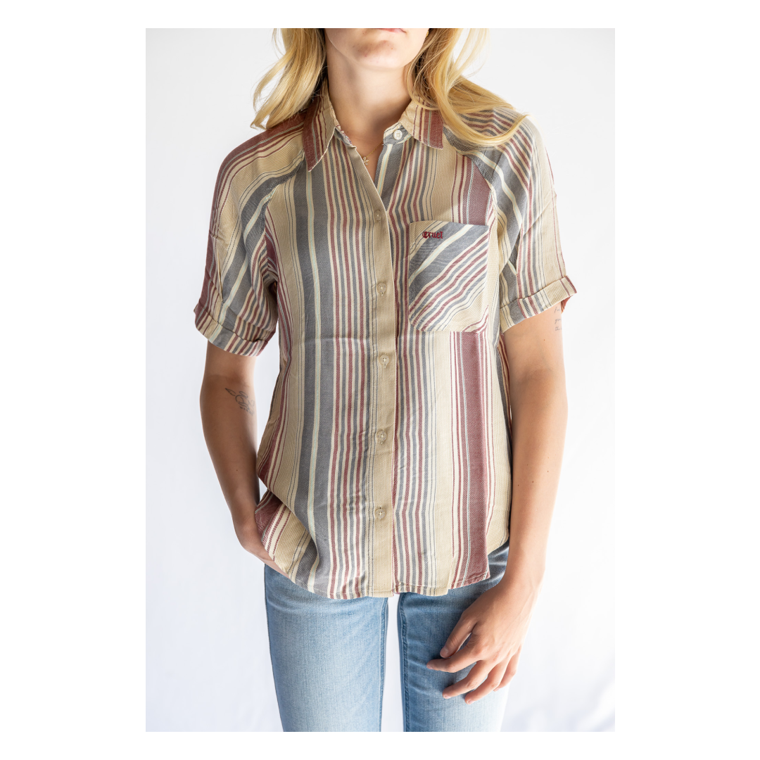 Cruel Denim Women's Short Sleeve Button Up Shirt Cream CTW7477001