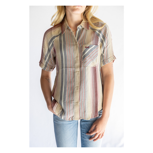 Cruel Denim Women's Short Sleeve Button Up Shirt Cream