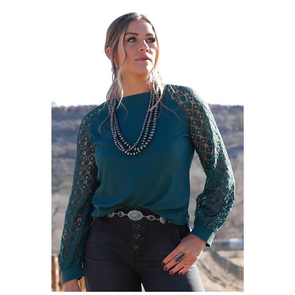 Cruel Girl Women's Knit Top with Crocheted Sleeves CTK7493003 weis-western-wear