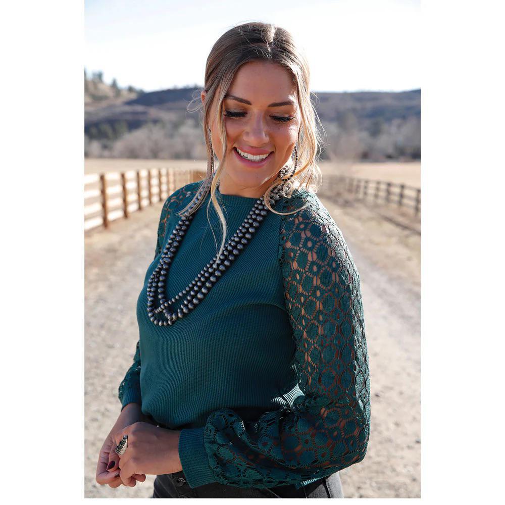 Cruel Girl Women's Knit Top with Crocheted Sleeves CTK7493003 weis-western-wear