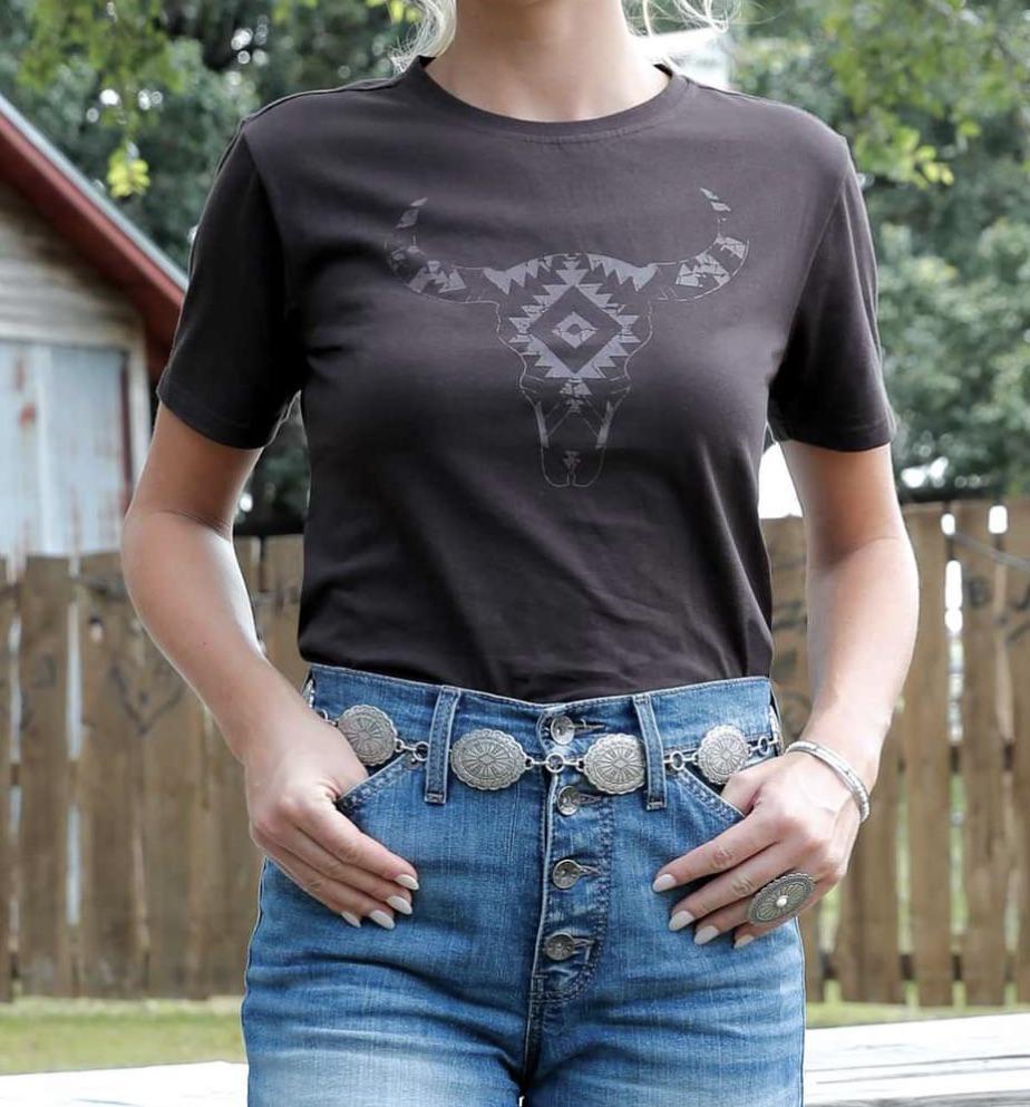 Cruel Women's T-Shirt Brown With Steer Skull CTK7450008